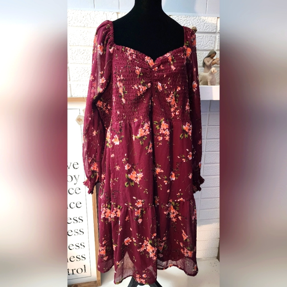 Maurices Burgundy Floral Dress